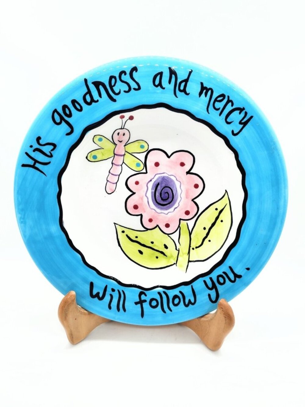 Vtg Whimsical Grace Ceramic Inspirational Plate 8" Dragonfly Flower Bible Verse